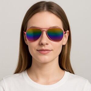 Pink Rainbow Aviator Sunglasses Unisex